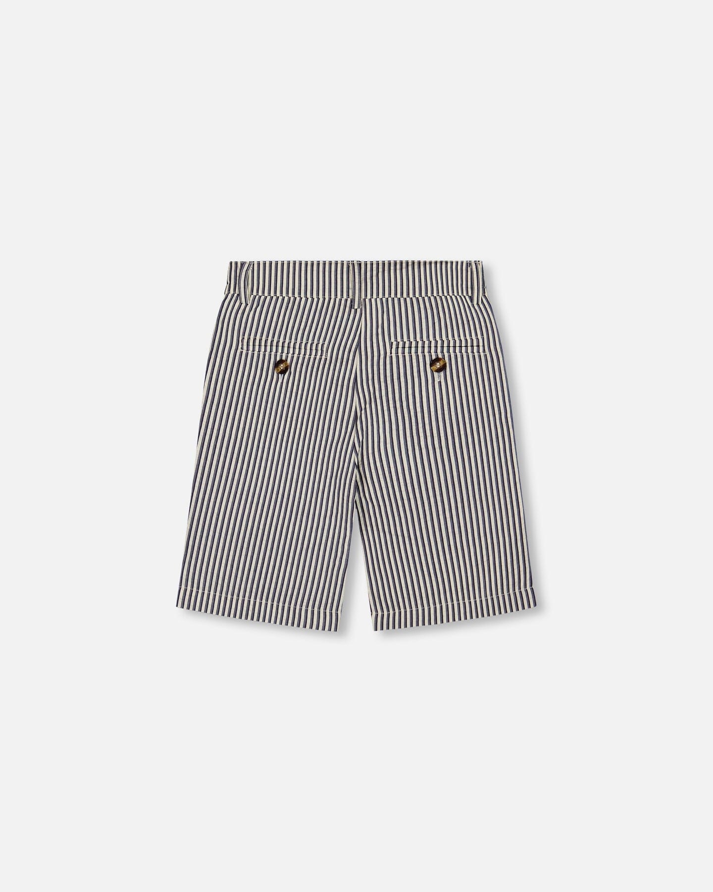 Slant Pocket Bermuda Shorts Navy Blue Striped