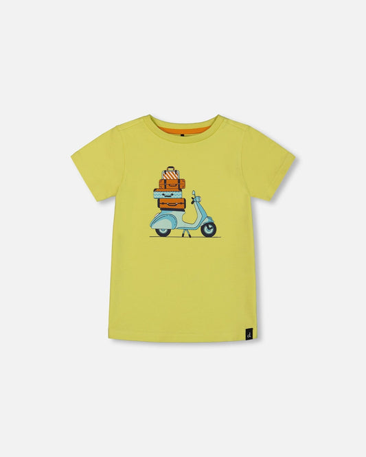 Organic Cotton Tee Lime Green And Blue Vespa
