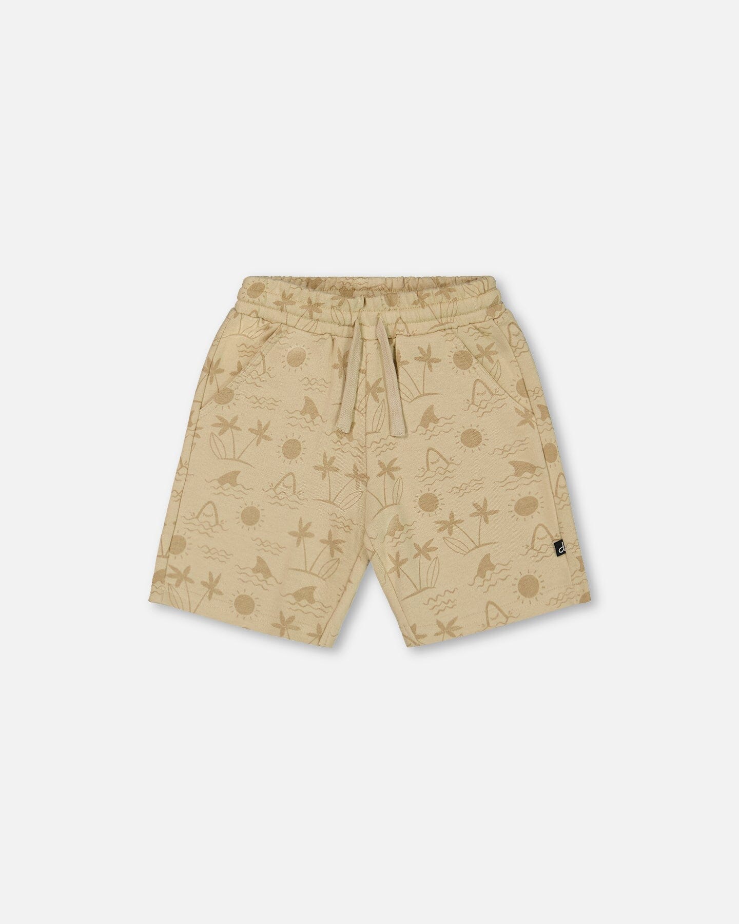 Printed French Terry Short Beige With Palm Trees