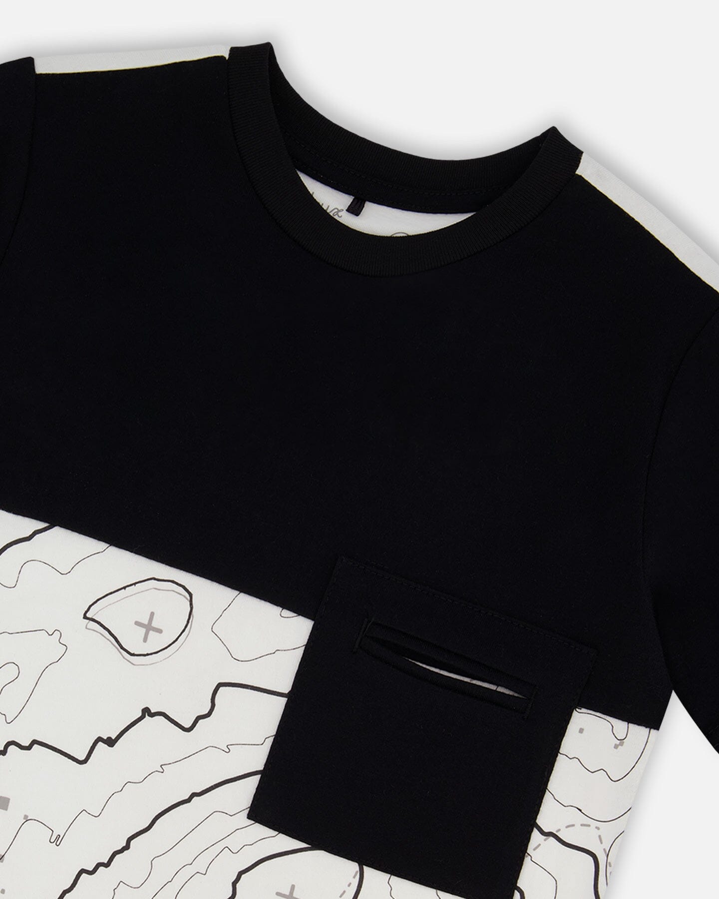 Organic Cotton Colorblock Tee With Pocket Black And Off-White
