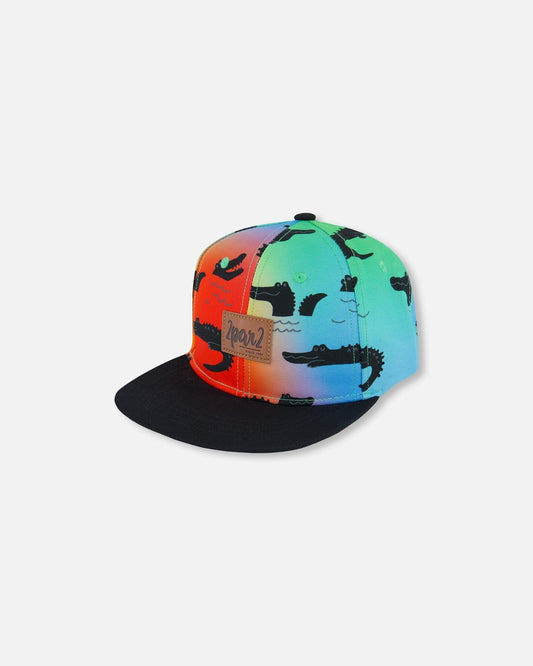 Printed Cap Black And Multicolored Crocodiles