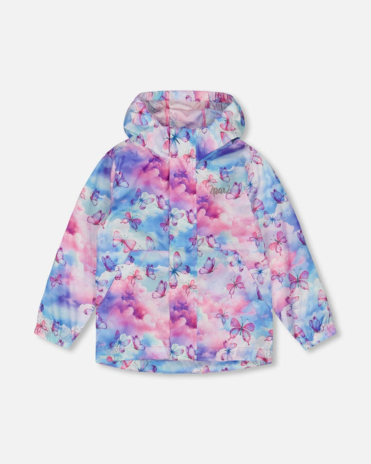 Printed Packable Windbreaker Butterflies On Multicolored Background