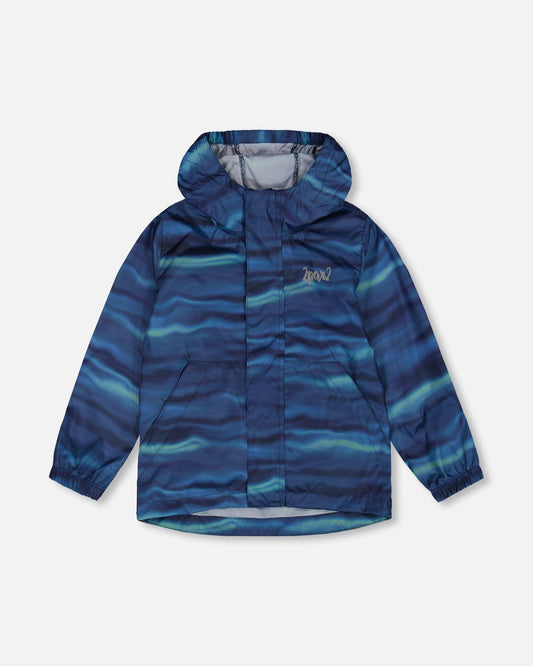 Printed Packable Windbreaker Blue Wave And Black