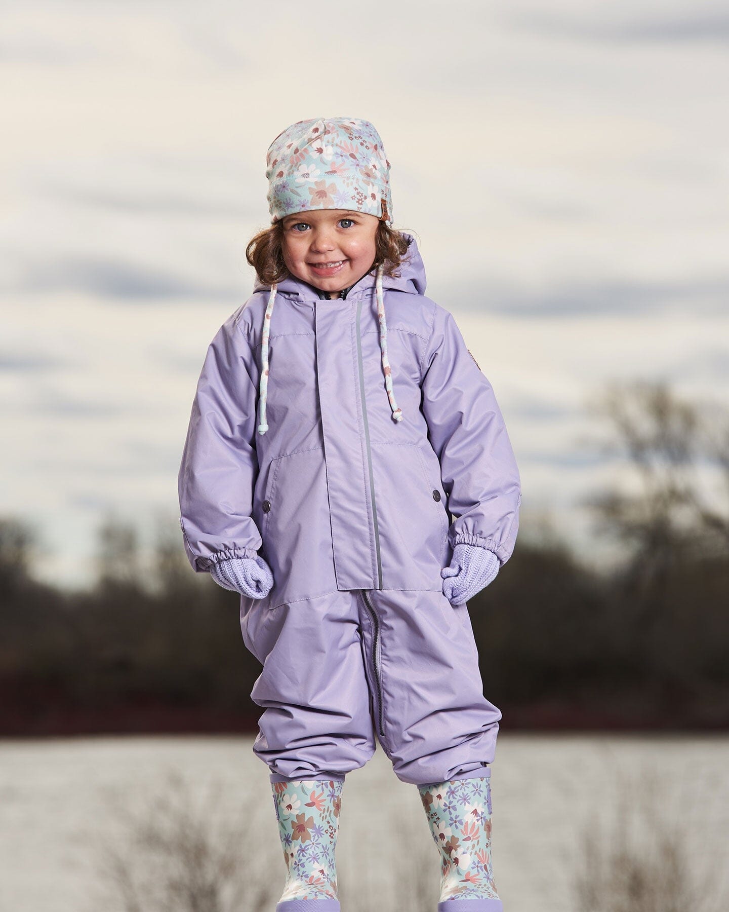 Baby Mid-Season One-Piece Outerwear Lilac With Printed Hat