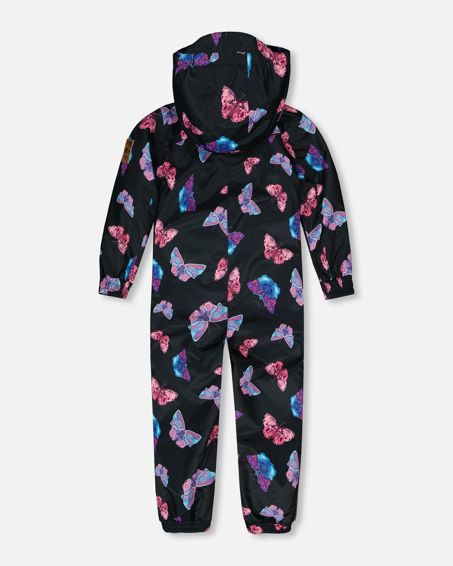 Printed Mid-Season One-Piece Outerwear Multicolored Butterflies On Black Background
