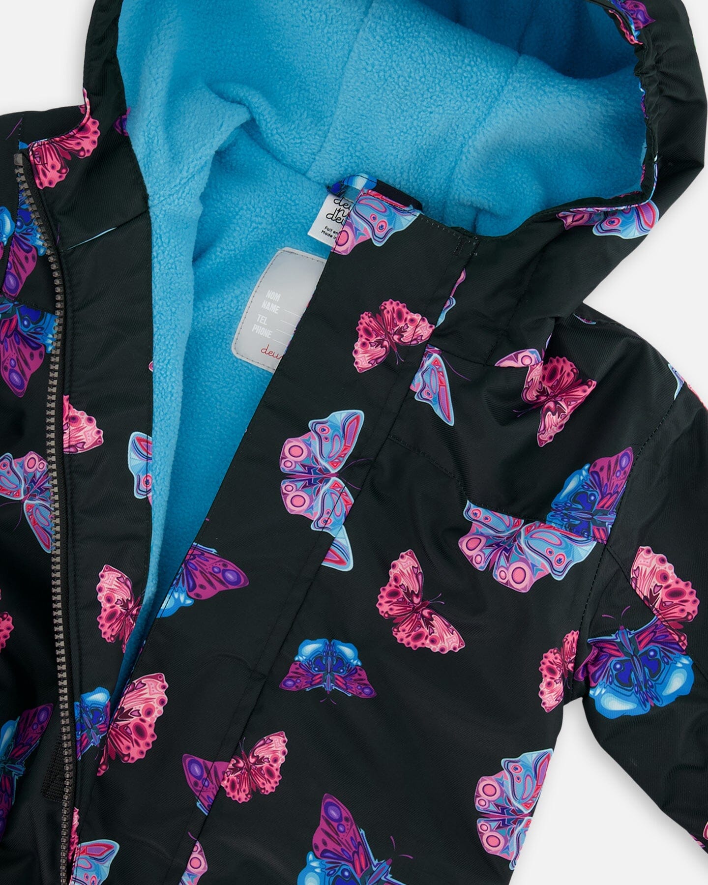 Printed Mid-Season One-Piece Outerwear Multicolored Butterflies On Black Background