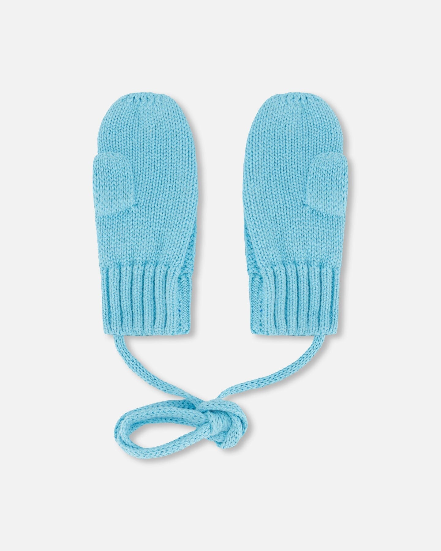 Baby Knit Mittens With String Light Blue