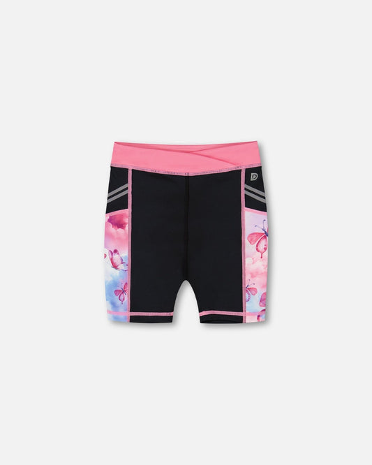 Printed Athletic Biker Short Black, Pink And Multicolored Butterflies