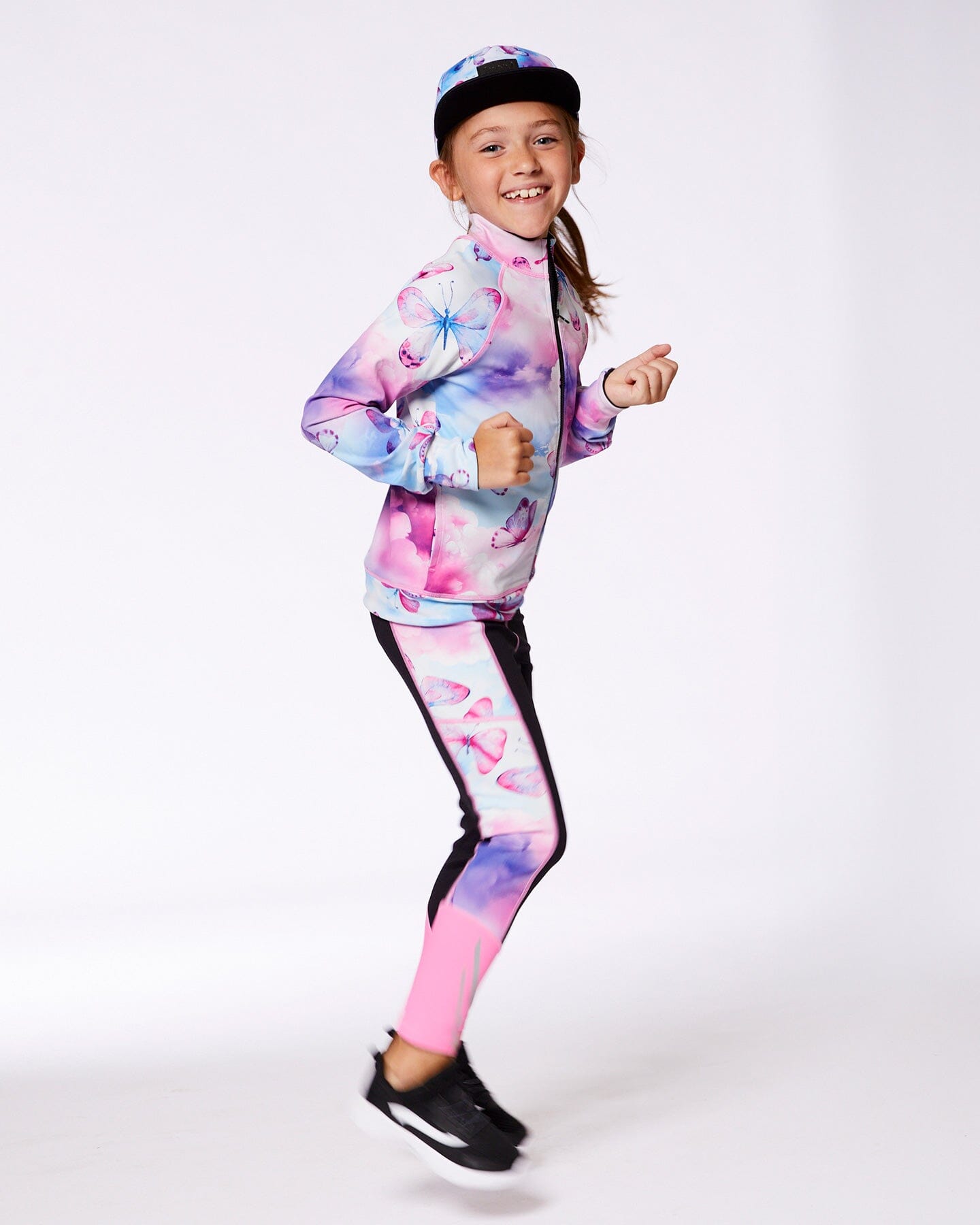Printed Reversible Full Zip Athletic Cardigan Pink, Blue And Butterflies