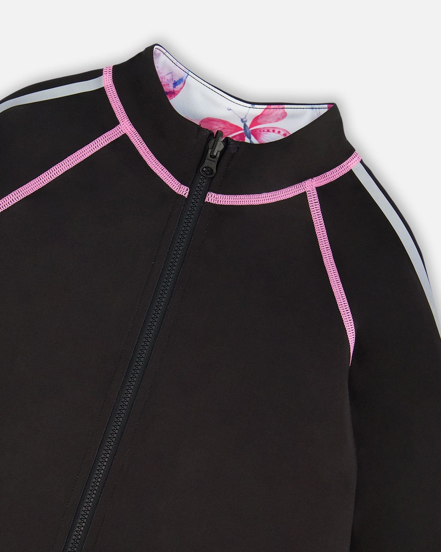 Printed Reversible Full Zip Athletic Cardigan Pink, Blue And Butterflies