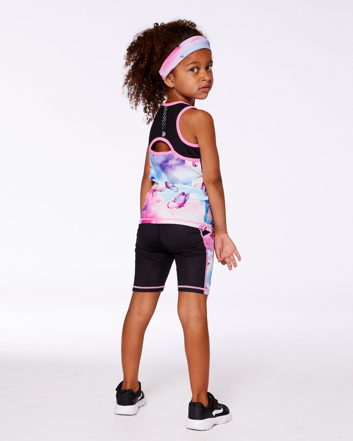 Colorblock Athletic Tank Top Black With Butterflies Printed