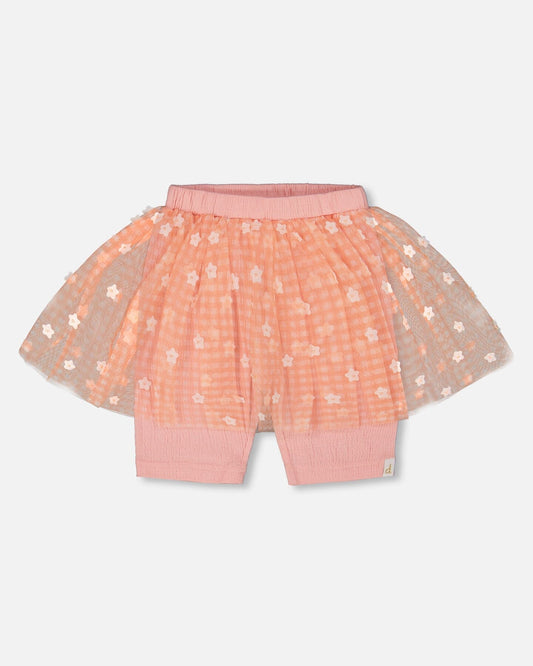 Crinkle Biker Short With Flower Mesh Skirt Light Old Pink
