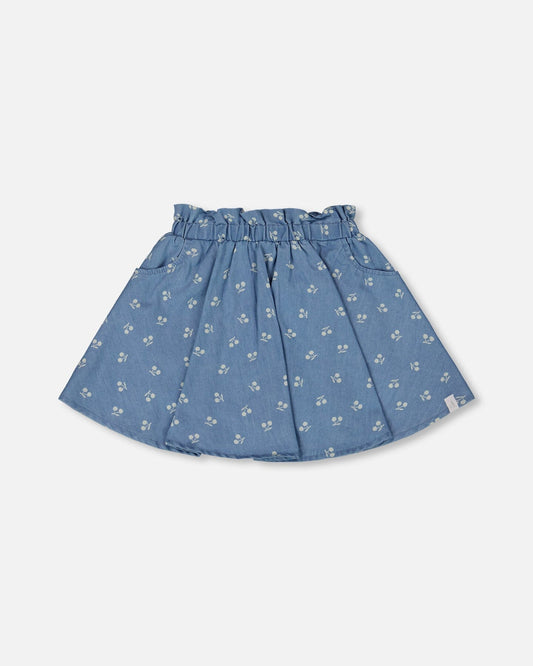 Printed Chambray Skort Blue And White Cherries