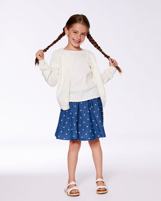 Printed Chambray Skort Navy Blue And White Hearts