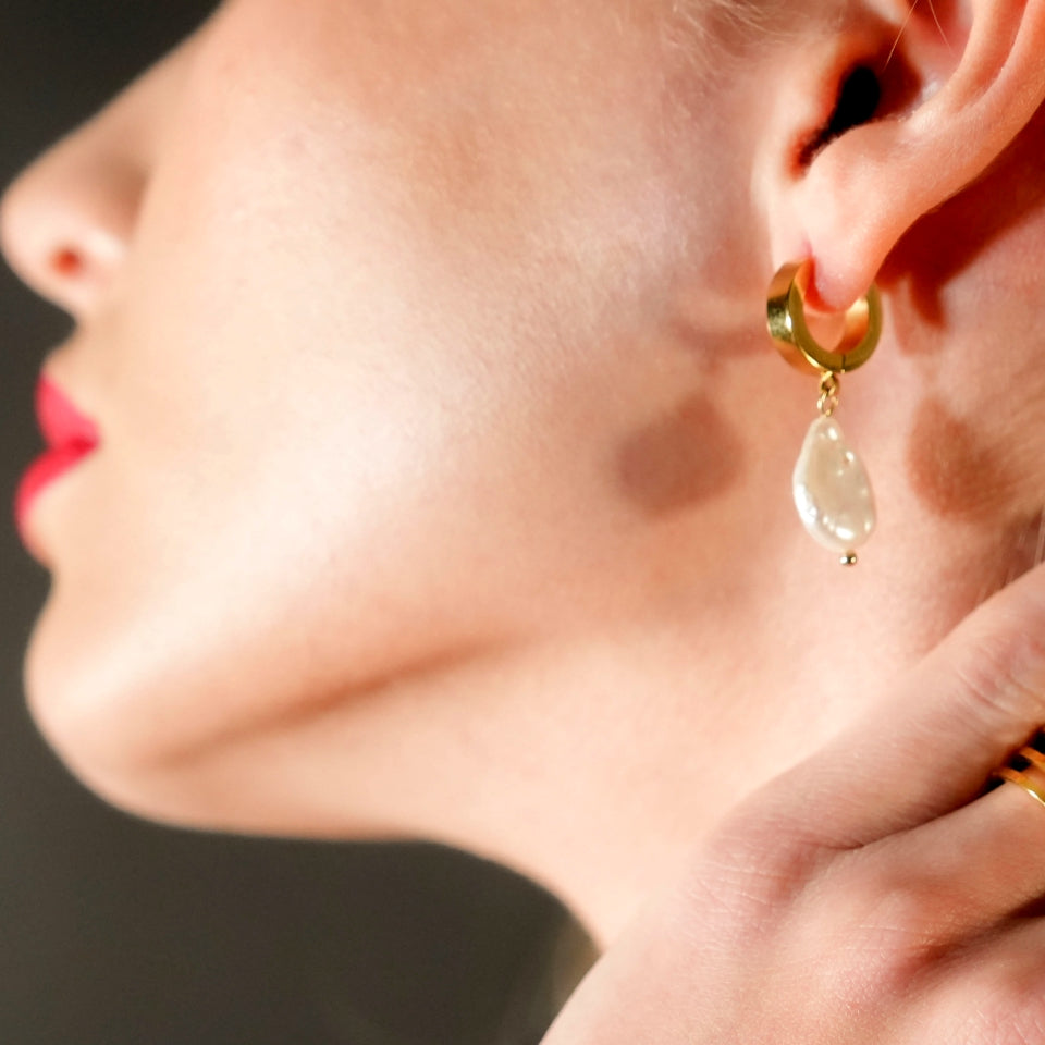 GAIA Gold:  Baroque Freshwater Pearls on Wide Mini Hoops