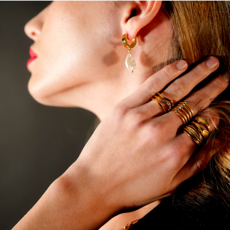 GAIA Gold:  Baroque Freshwater Pearls on Wide Mini Hoops