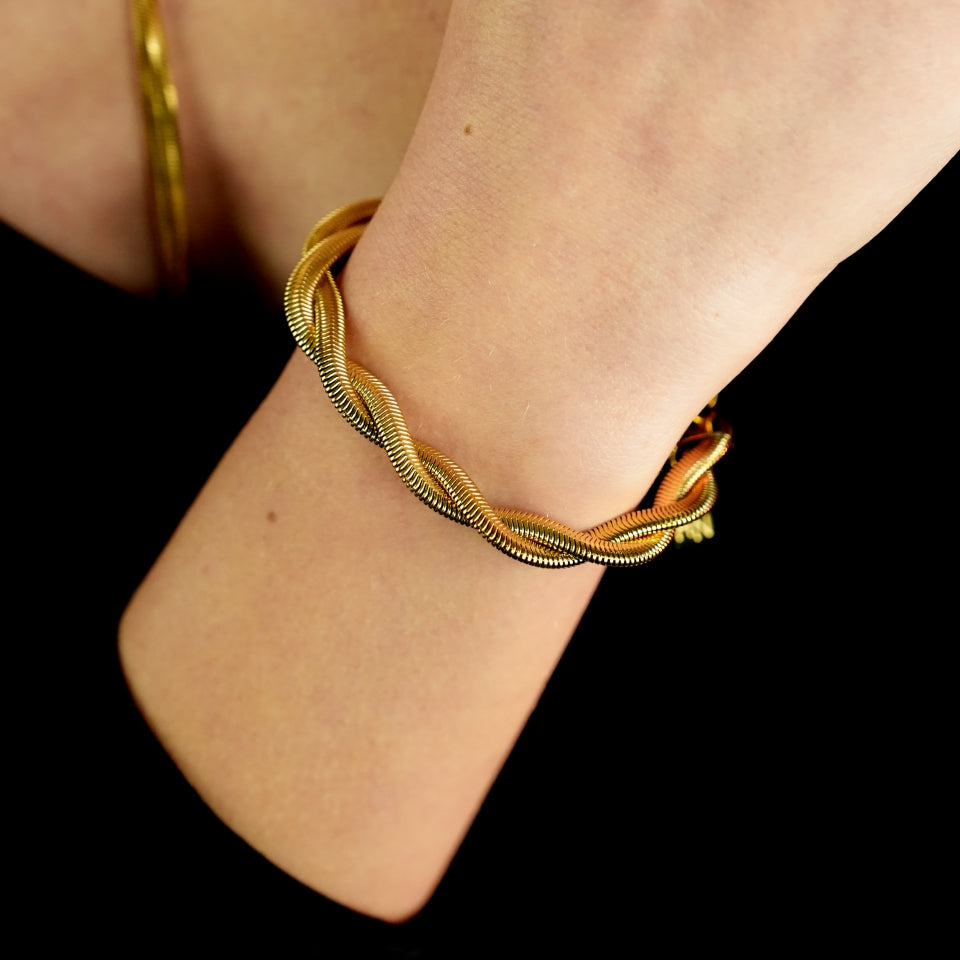 Style GALENA: Criss-Crossed Snake-Skin Duo Chain Bracelet