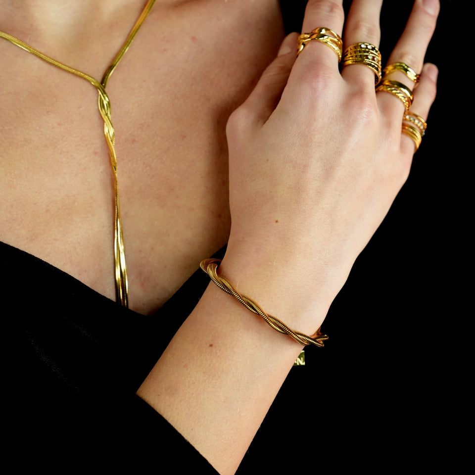 Style GALENA: Criss-Crossed Snake-Skin Duo Chain Bracelet