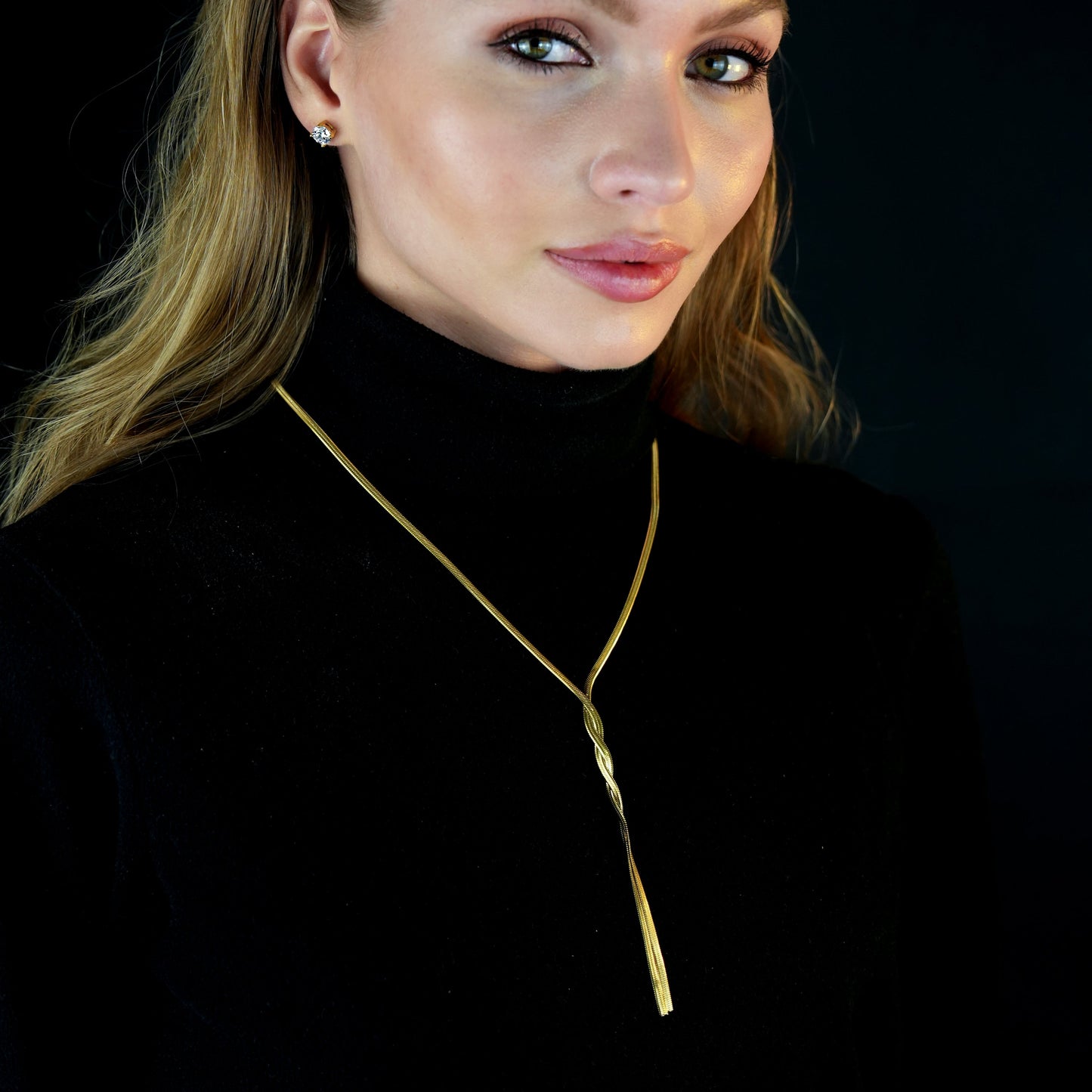 GILMA Snake Skin Textured Intertwined Lariat Chain Necklace