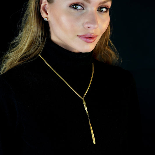 GILMA Snake Skin Textured Intertwined Lariat Chain Necklace