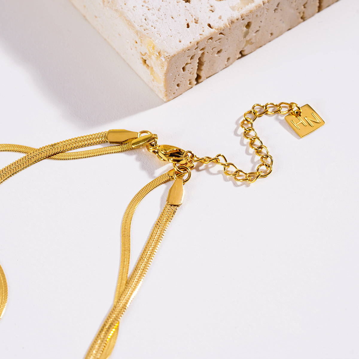GINTA: Snake-Skin Textured 2-Layer Gold Necklace