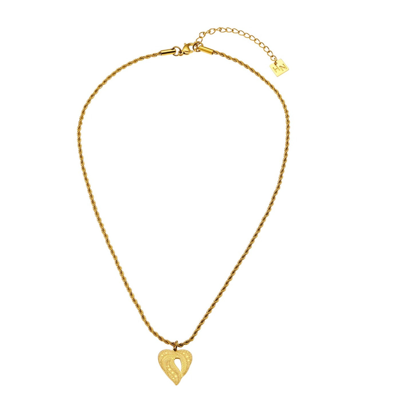 GIVERNY: Ornate Abstract Heart Pendant on a Rope Chain Necklace