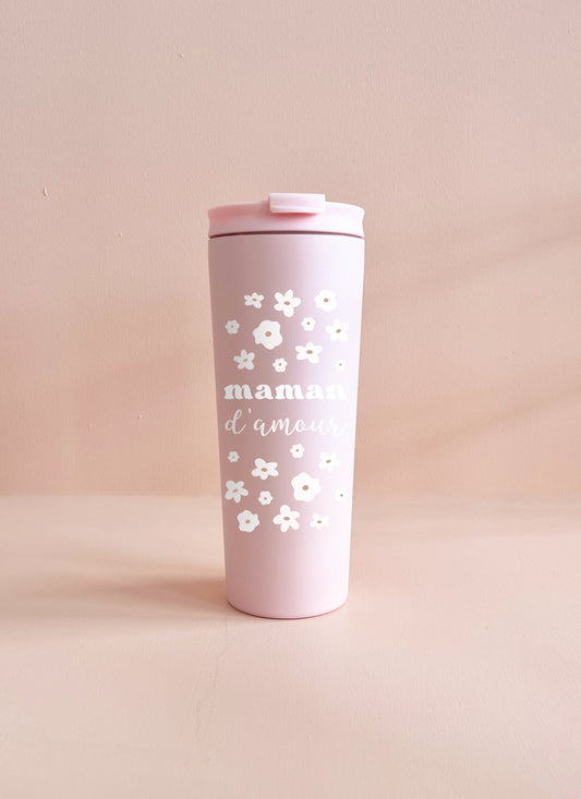 Gobelet isotherme 24oz - rose Maman d'amour