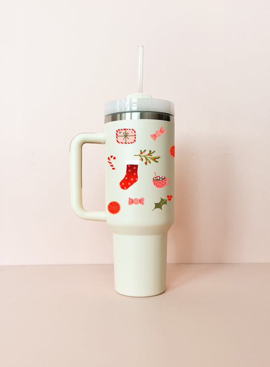 Gobelet isotherme 40oz - blanc crème Matin de Noël