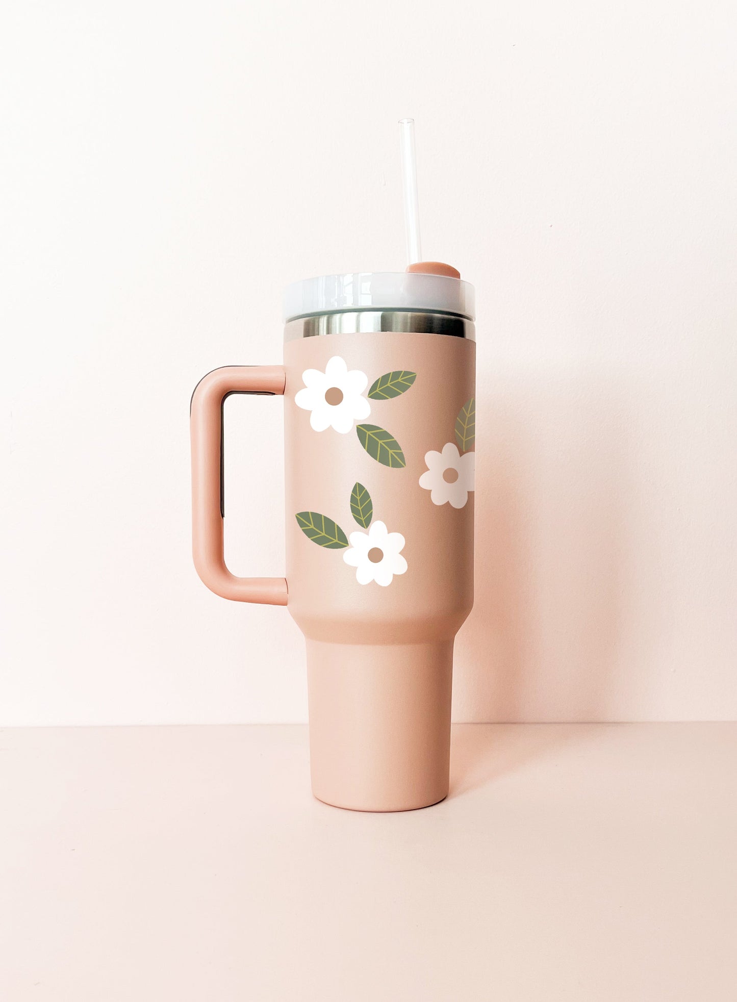 Gobelet isotherme 40oz - vieux-rose Fleurs maxi blanches