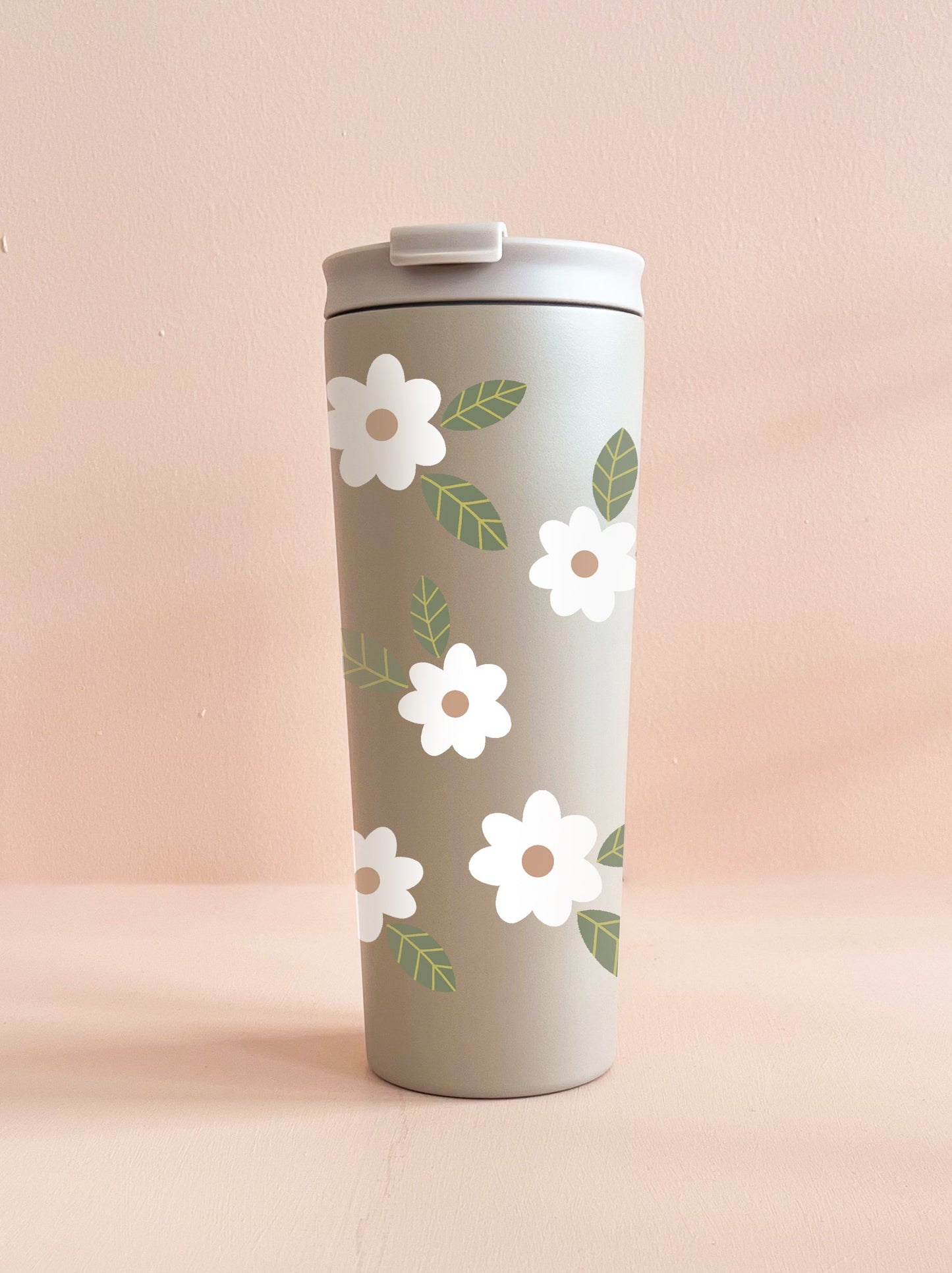 Gobelet isotherme 24oz - greige Fleurs maxi blanches