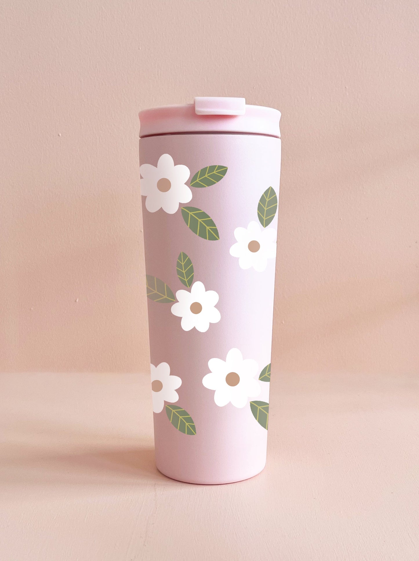 Gobelet isotherme 24oz - rose Fleurs maxi blanches