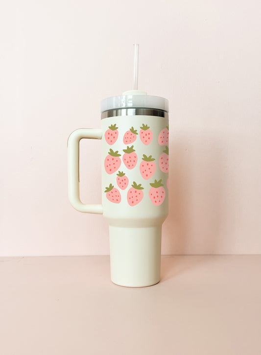 Gobelet isotherme 40oz - crème champ de fraises