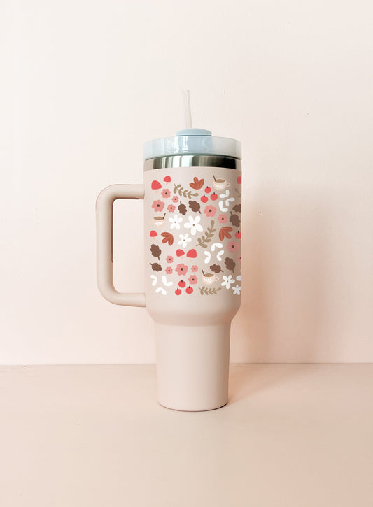 Gobelet isotherme 40oz - rose pâle mosaïque d'automne