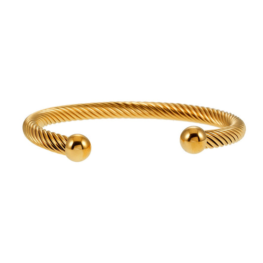 GOCHAR: Contemporary Elegance - Gold Bracelet with Surface Lines & Ball Bead Accents