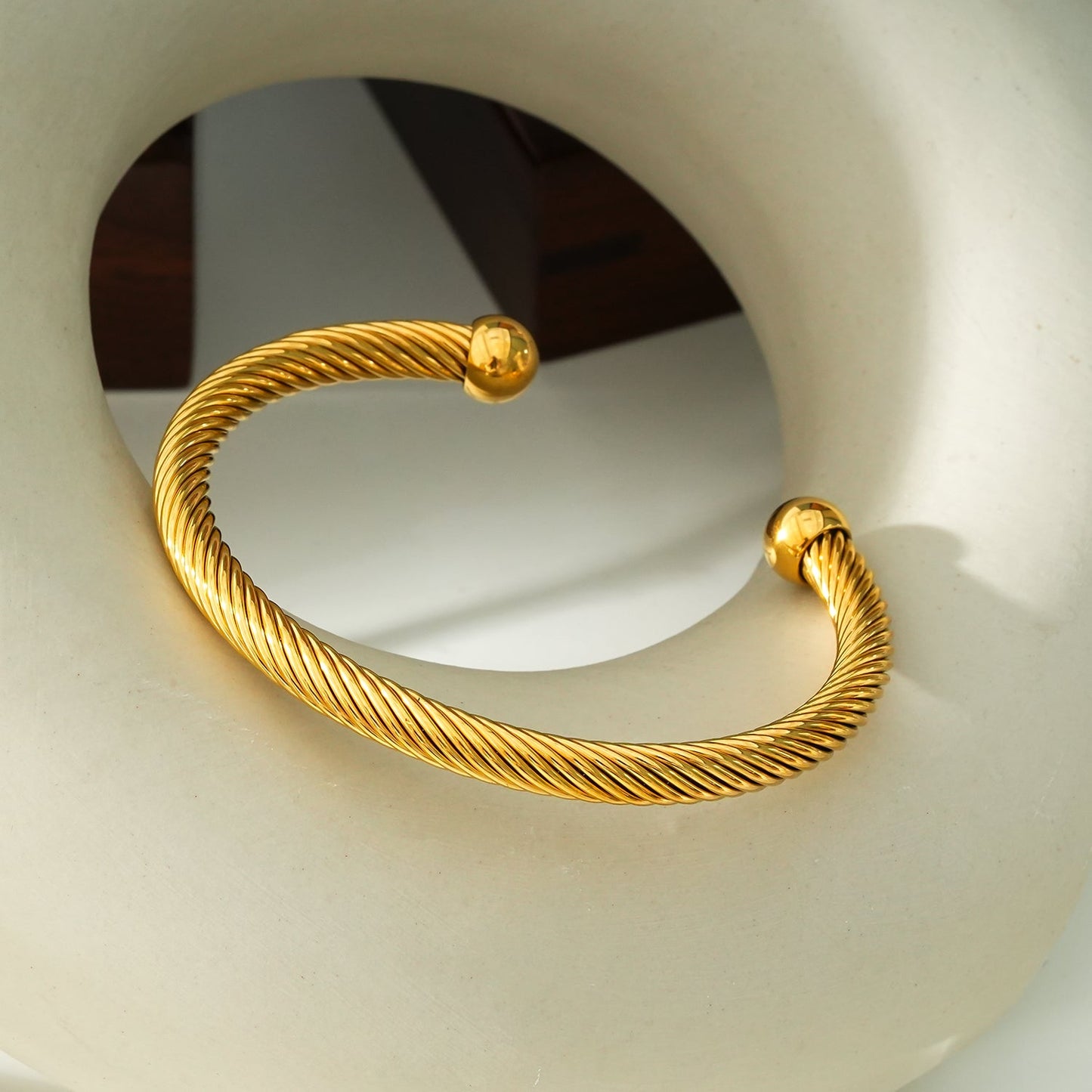 GOCHAR: Contemporary Elegance - Gold Bracelet with Surface Lines & Ball Bead Accents