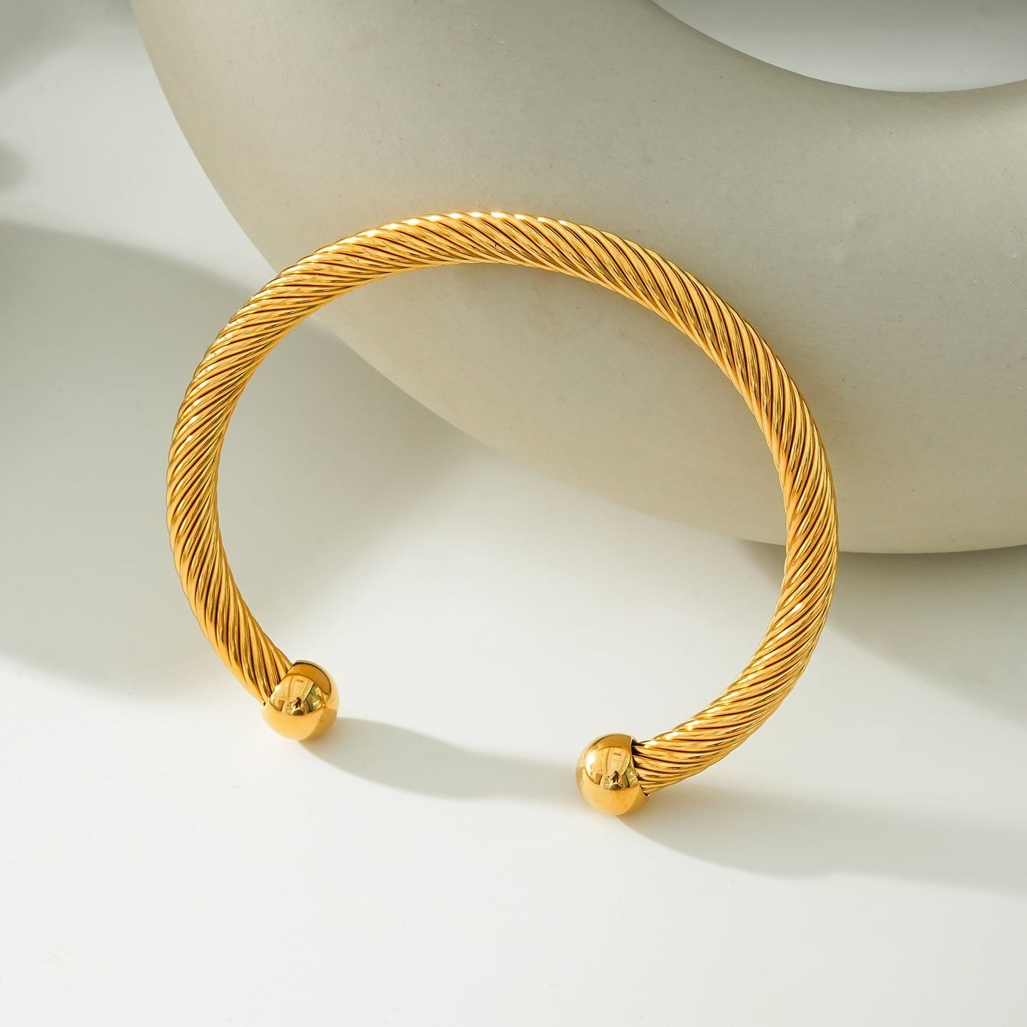 GOCHAR: Contemporary Elegance - Gold Bracelet with Surface Lines & Ball Bead Accents