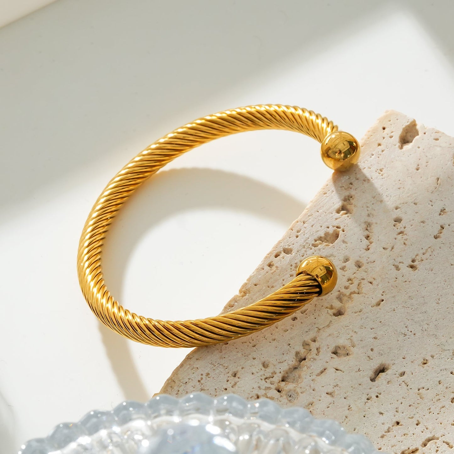 GOCHAR: Contemporary Elegance - Gold Bracelet with Surface Lines & Ball Bead Accents