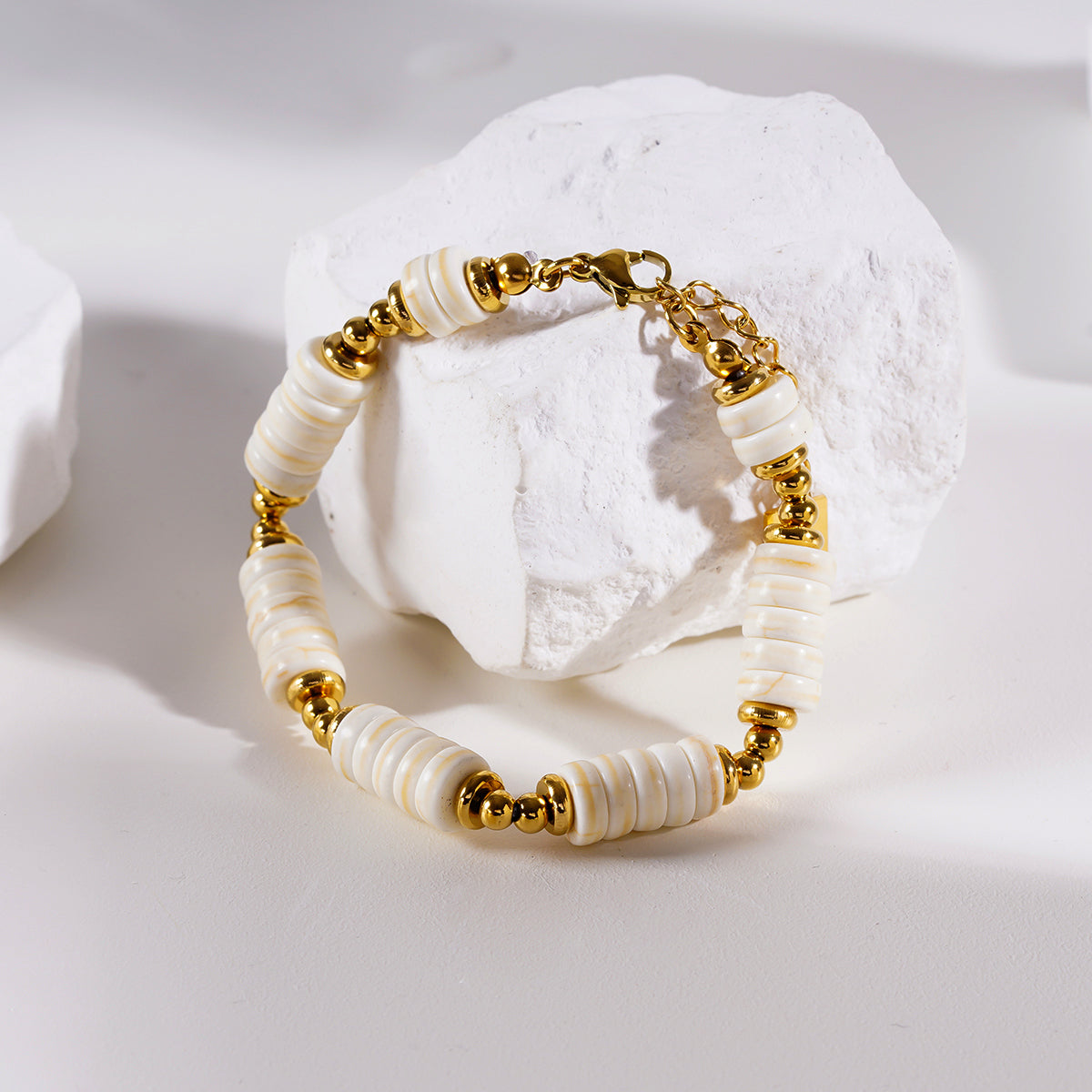Style GODIVA: White Turquoise Stone & Gold Beaded Modern Boho Bracelet