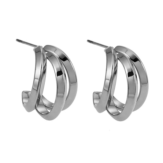 GRIZZANA: Triple Banded Hoop Earrings in Silver