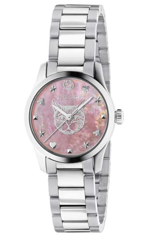 GUCCI G-Timeless Pink Mop & Feline Dial Watch YA1265013