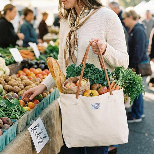 Cotton Canvas Tote Bag With PU Leather Handles