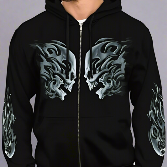BOL Men's Head Butt Skulls Zipper Hoodie