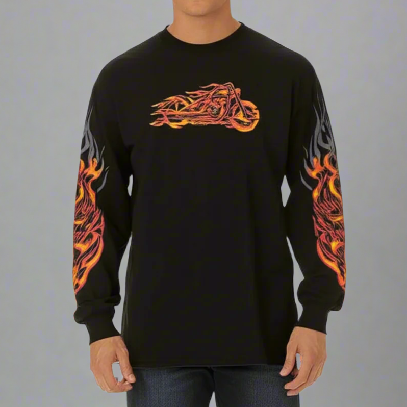 BOL Men's Flaming Bobber Motorcycle Long Sleeve Shirt