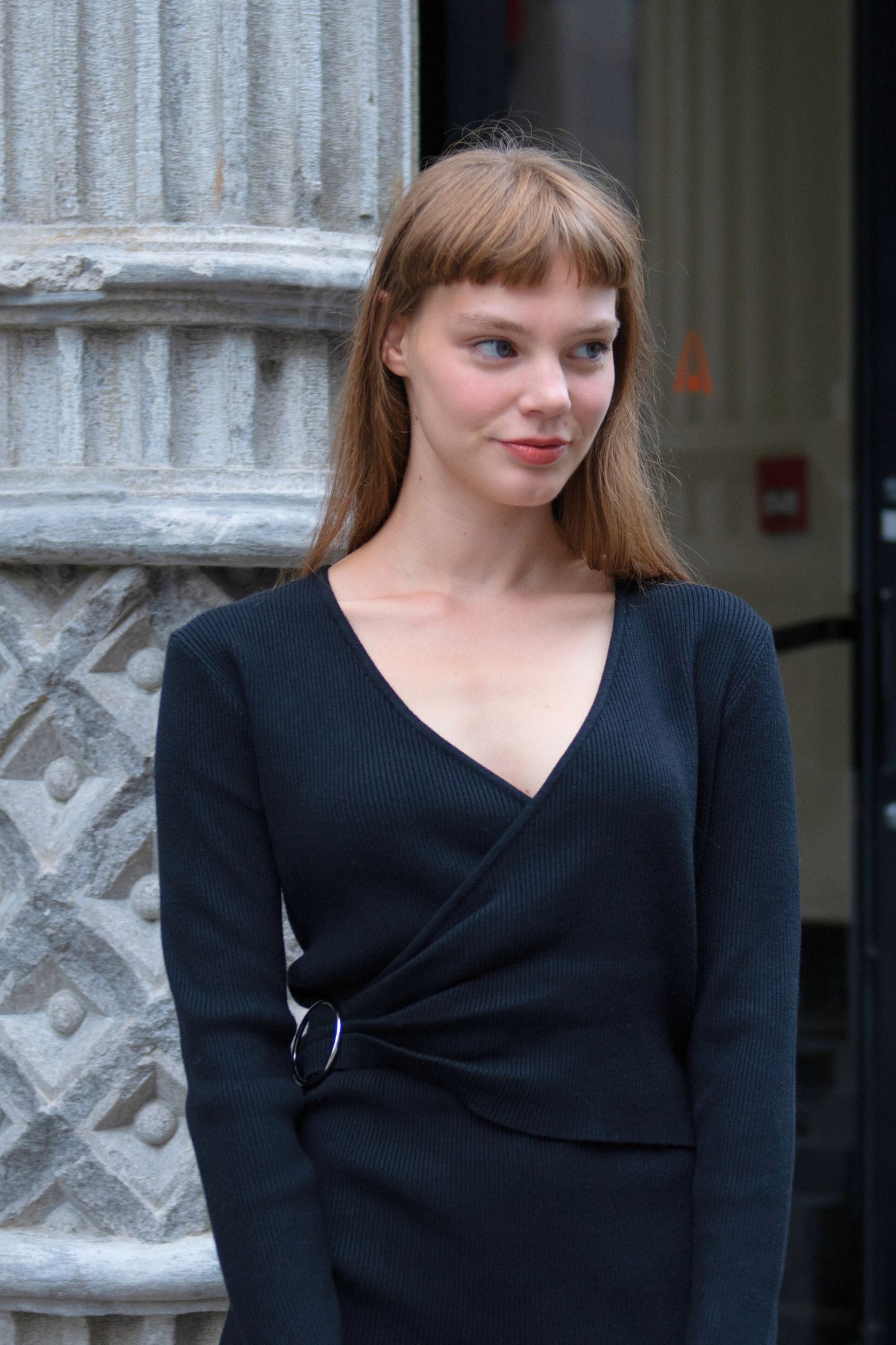 Giselle Elegant Knit Bodycon Dress Long Sleeve V-Neck Wrap Slim Fit