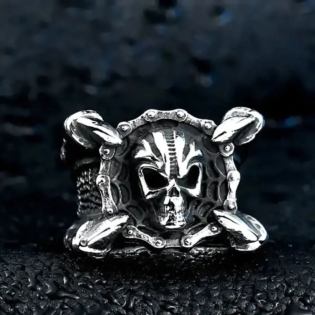 GoSteel Men's Bike Chain & Skull Ring