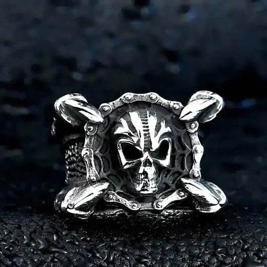 GoSteel Men's Bike Chain & Skull Ring