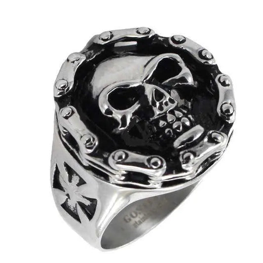 GoSteel Men's Cycle Chain Gothic Skull Ring