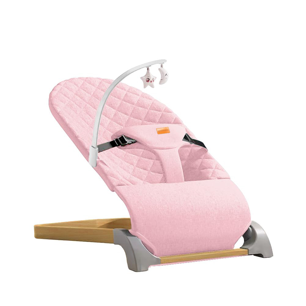 Ergonomic Quilted  Baby Bouncer & Rocker with Removable Toy Bar, Adjustable Safety Harness , Baby Bouncinette (Pink)