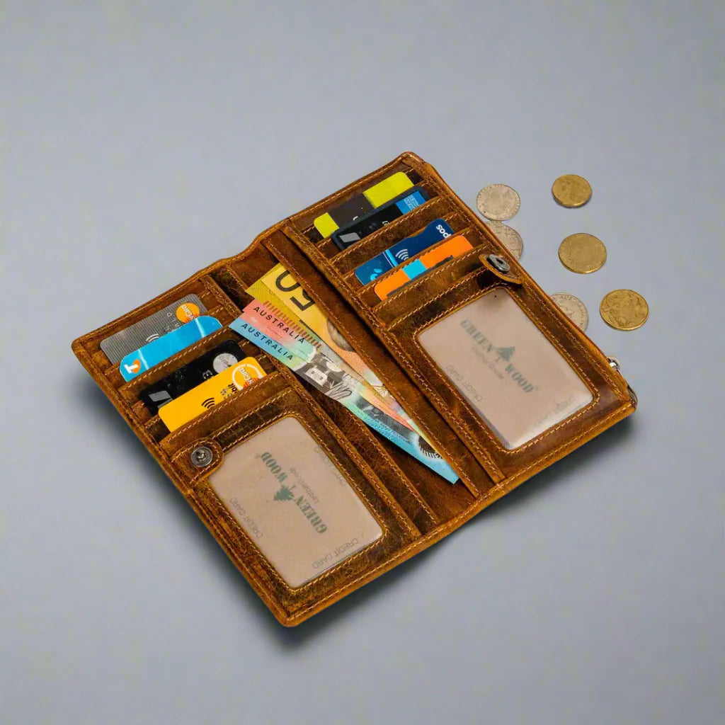 Greenwood Leather RFID Wallet with Zipper Pocket