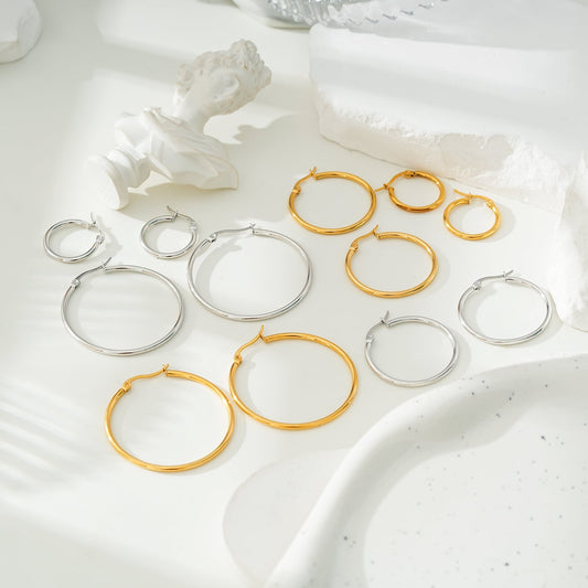 Style BIANCA Gold: Classic Essential Everyday Basic Round Gold Hoops. Available in 7 Sizes - 1cm to 6cm
